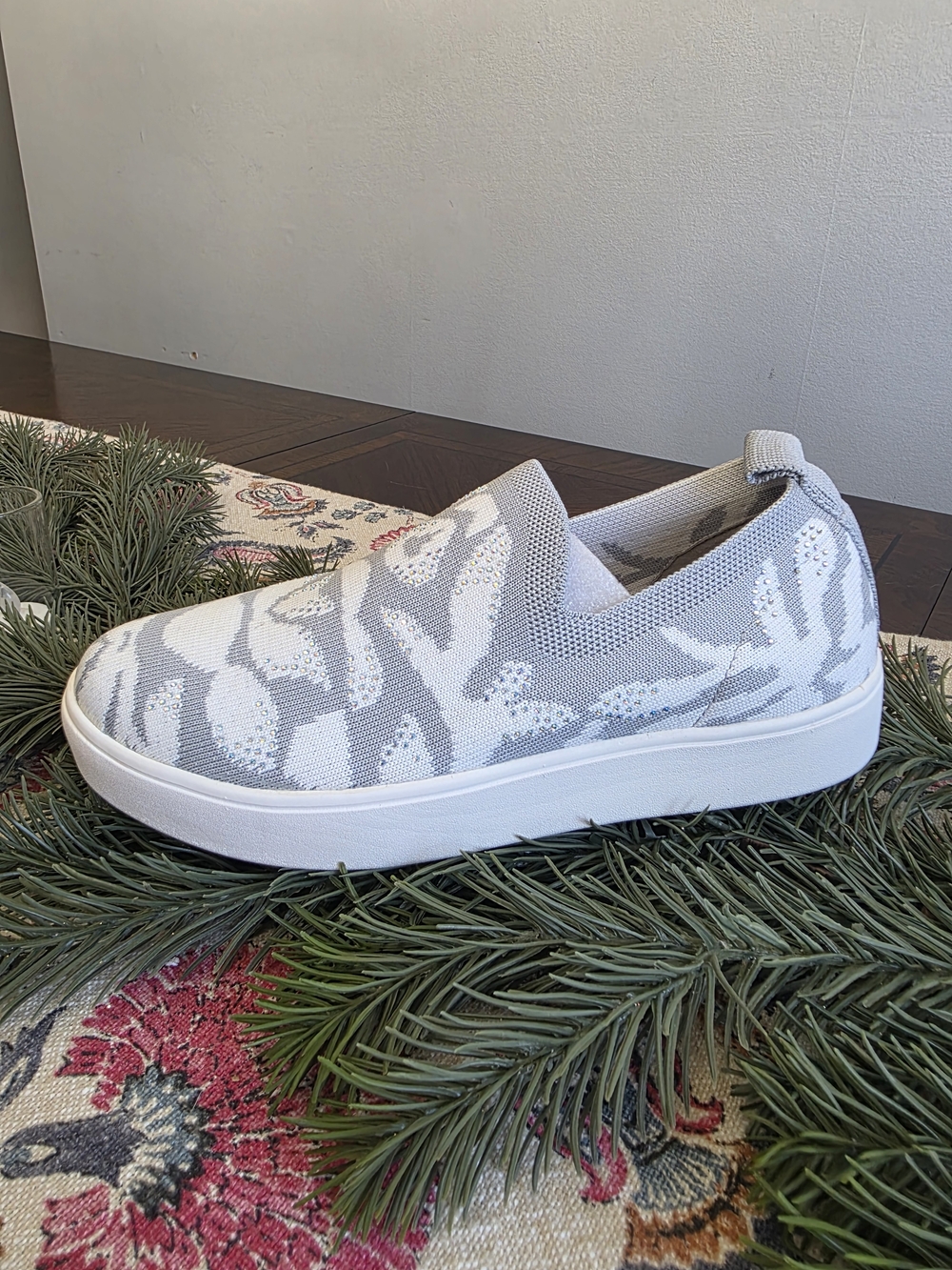 bernie mev. Women's Daffodil Crystal Slip-on Sneakers in Light Grey/White